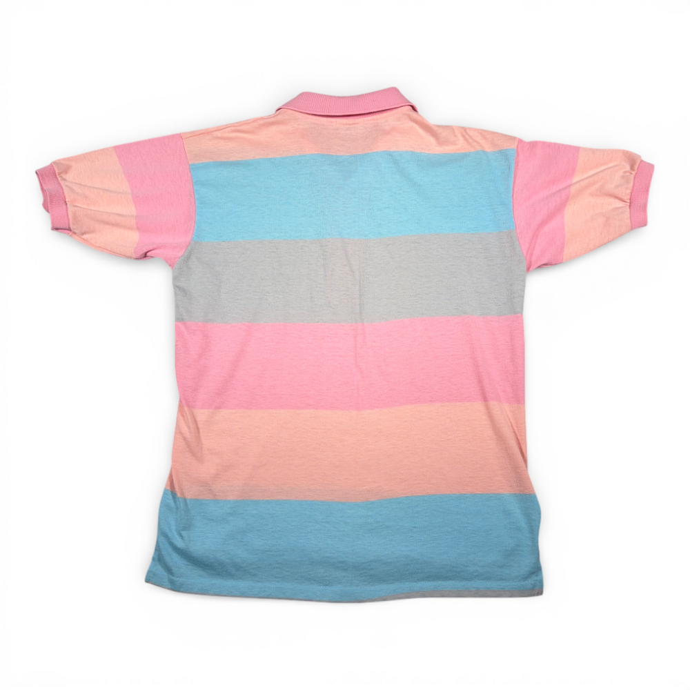Vintage Electric Avenue Polo Shirt Adult SMALL Pink Blue Pastel Striped USA 80s-3 Vintage Electric Avenue Polo Shirt Adult SMALL Pink Blue Pastel Striped USA 80s