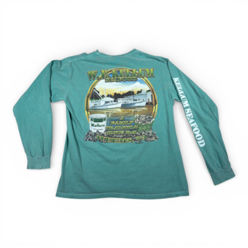 Kellum Seafood Shirt Adult LARGE Green Oysters Ocean Restaurant Long Sleeve Y2K