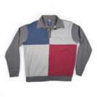 Vintage John Blair Sweater Adult LARGE Gray Blue Colorblock Sweatshirt Polo 90s