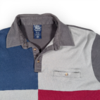 Vintage John Blair Sweater Adult LARGE Gray Blue Colorblock Sweatshirt Polo 90s