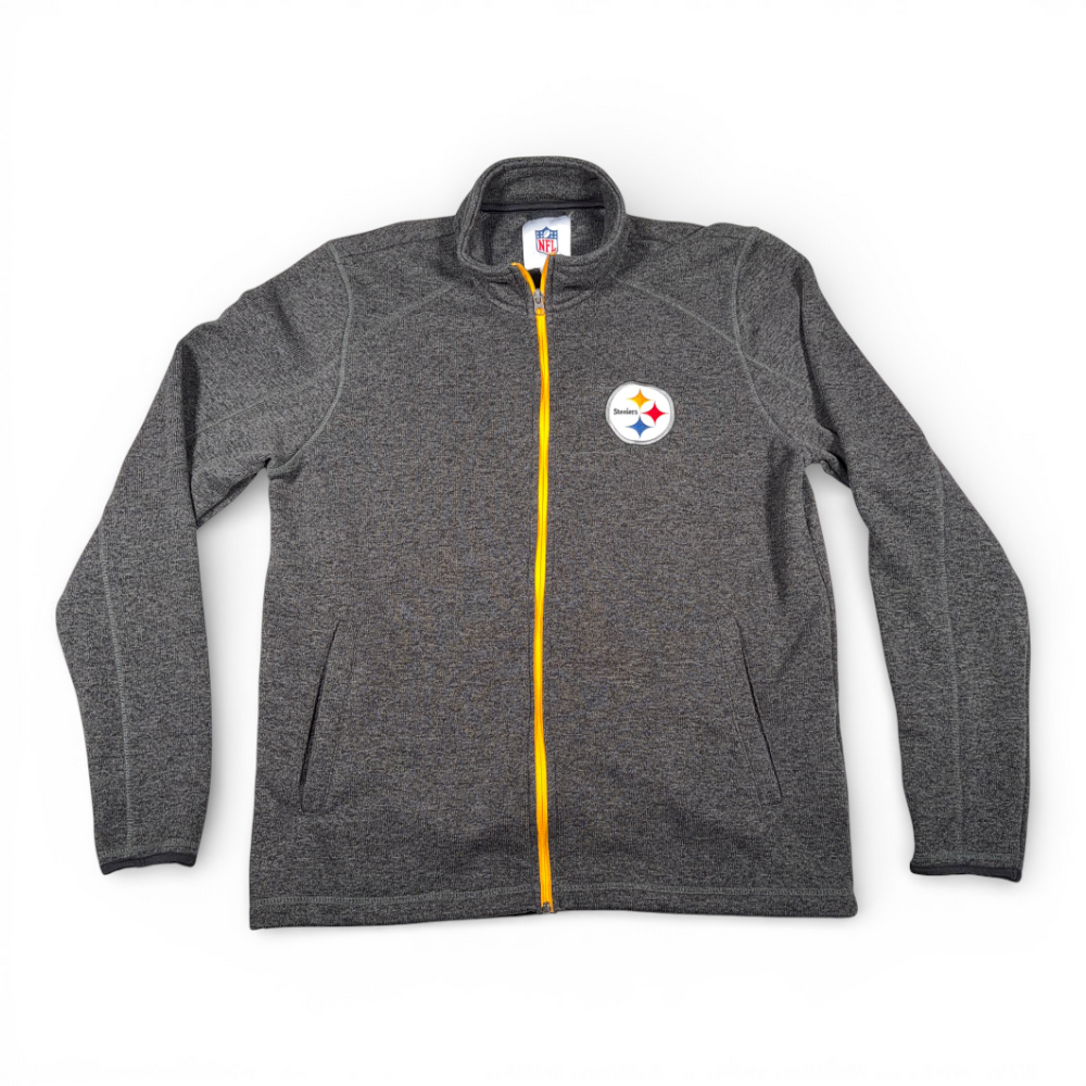 Pittsburgh Steelers Jacket Adult LARGE Gray Zip Football NFL Patch Logo Sports-1 Pittsburgh Steelers Jacket Adult LARGE Gray Zip Football NFL Patch Logo Sports