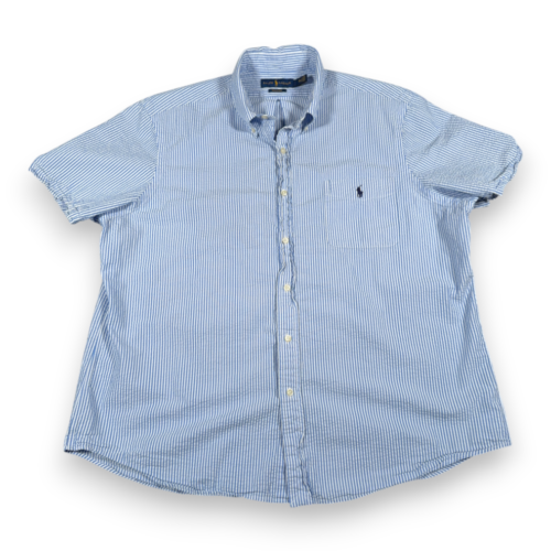 Ralph Lauren Shirt Adult 2XL XXL Blue White Striped Seersucker Cotton Preppy Big