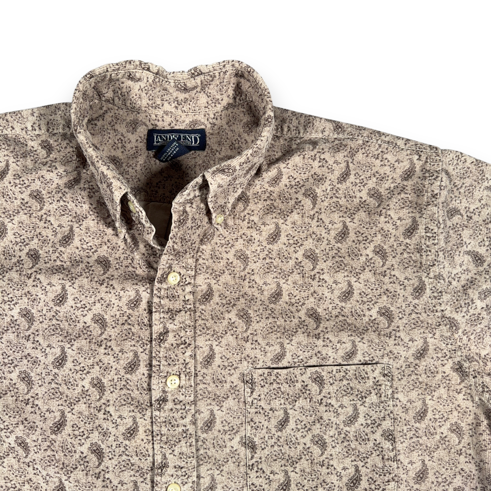 Vintage Lands End Shirt Adult LARGE Brown Corduroy Cotton Paisley Preppy 90s-2 Vintage Lands End Shirt Adult LARGE Brown Corduroy Cotton Paisley Preppy 90s
