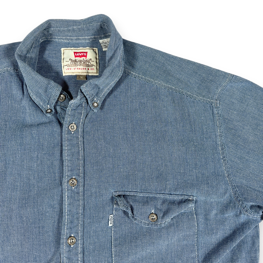 Vintage Levis Shirt Adult LARGE Blue White Houndstooth Check Cotton Grunge 90s-2 Vintage Levis Shirt Adult LARGE Blue White Houndstooth Check Cotton Grunge 90s