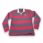 Izod Polo Shirt Adult EXTRA LARGE TALL Red Blue Long Sleeve Rugby Stripe Preppy