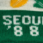 Vintage Olympics Hat Adult White Green Beanie Pom Knit Ski Winter Seoul 1988 80s