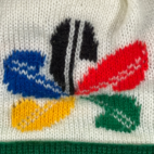 Vintage Olympics Hat Adult White Green Beanie Pom Knit Ski Winter Seoul 1988 80s