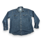 Levis Western Shirt Adult LARGE Blue Denim Dark Wash Pearl Snap Regular Fit