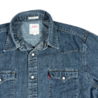 Levis Western Shirt Adult LARGE Blue Denim Dark Wash Pearl Snap Regular Fit