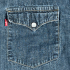 Levis Western Shirt Adult LARGE Blue Denim Dark Wash Pearl Snap Regular Fit