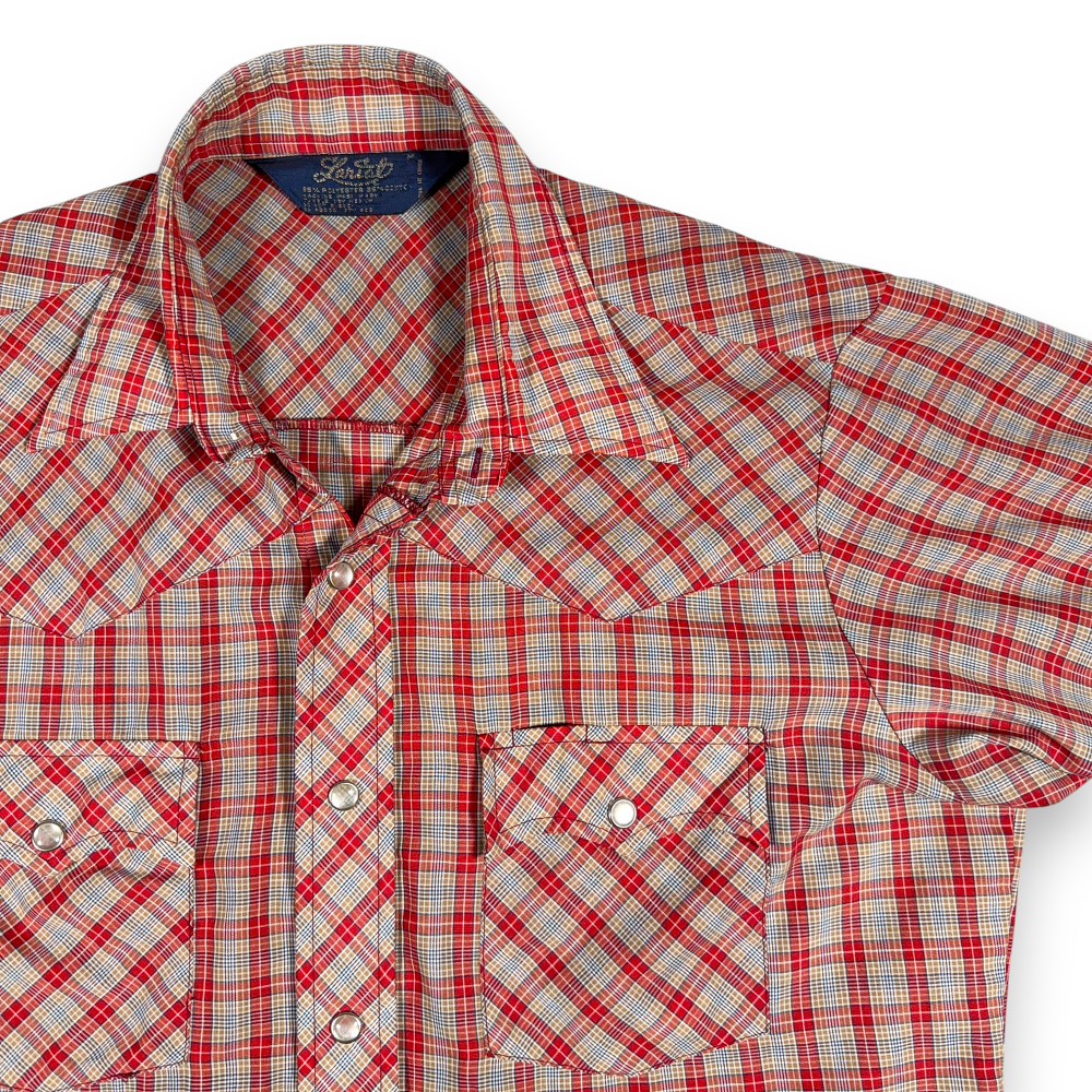 Vintage Lariat Western Shirt Adult MEDIUM Red Brown Plaid Snap Cowboy Rodeo 80s-2 Vintage Lariat Western Shirt Adult MEDIUM Red Brown Plaid Snap Cowboy Rodeo 80s