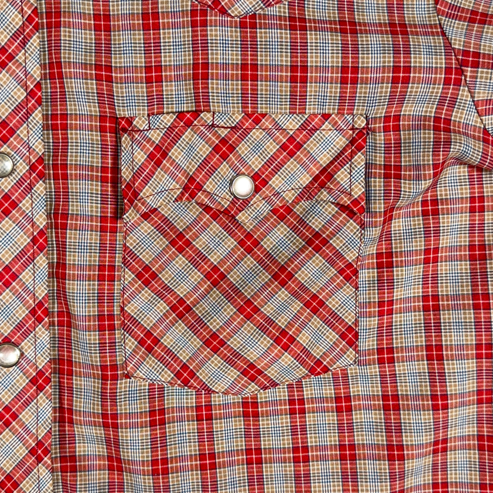 Vintage Lariat Western Shirt Adult MEDIUM Red Brown Plaid Snap Cowboy Rodeo 80s-5 Vintage Lariat Western Shirt Adult MEDIUM Red Brown Plaid Snap Cowboy Rodeo 80s