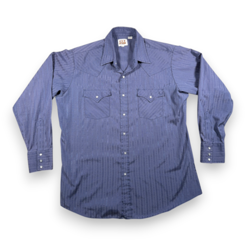 Vintage Ely Cattleman Western Shirt Adult LARGE Blue Pearl Snap Cowboy Dobby 90s