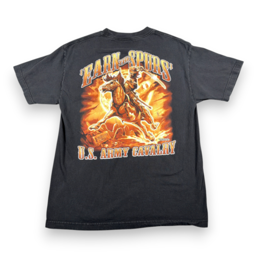 US Army Shirt Adult LARGE Black Earn Spurs Cavalry 762 Design Horse Soldier Y2K