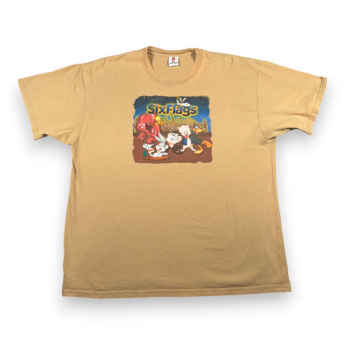 Vintage Six Flags Shirt Adult 2XL XXL Brown Roller Coaster Looney Tunes Y2K