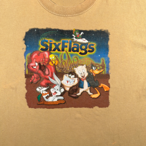 Vintage Six Flags Shirt Adult 2XL XXL Brown Roller Coaster Looney Tunes Y2K-2 Vintage Six Flags Shirt Adult 2XL XXL Brown Roller Coaster Looney Tunes Y2K