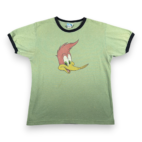 Vintage Woody Woodpecker Shirt Adult LARGE Green Cartoon Portrait Ringer USA Y2K