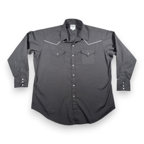 Ely Cattleman Western Shirt Adult 2XL XXL Black Pearl Snap White Piping Cowboy