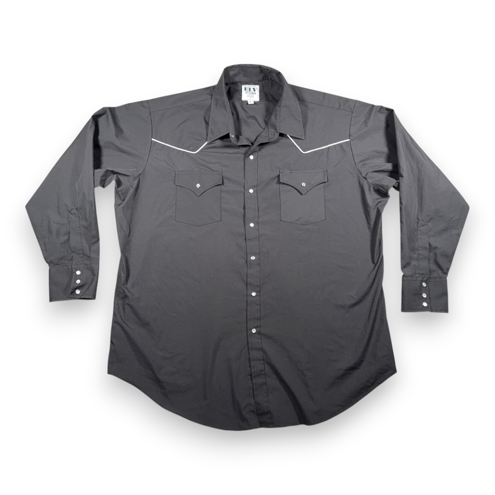 Ely Cattleman Western Shirt Adult 2XL XXL Black Pearl Snap White Piping Cowboy-1 Ely Cattleman Western Shirt Adult 2XL XXL Black Pearl Snap White Piping Cowboy
