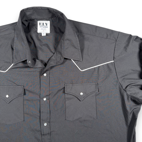Ely Cattleman Western Shirt Adult 2XL XXL Black Pearl Snap White Piping Cowboy-2 Ely Cattleman Western Shirt Adult 2XL XXL Black Pearl Snap White Piping Cowboy