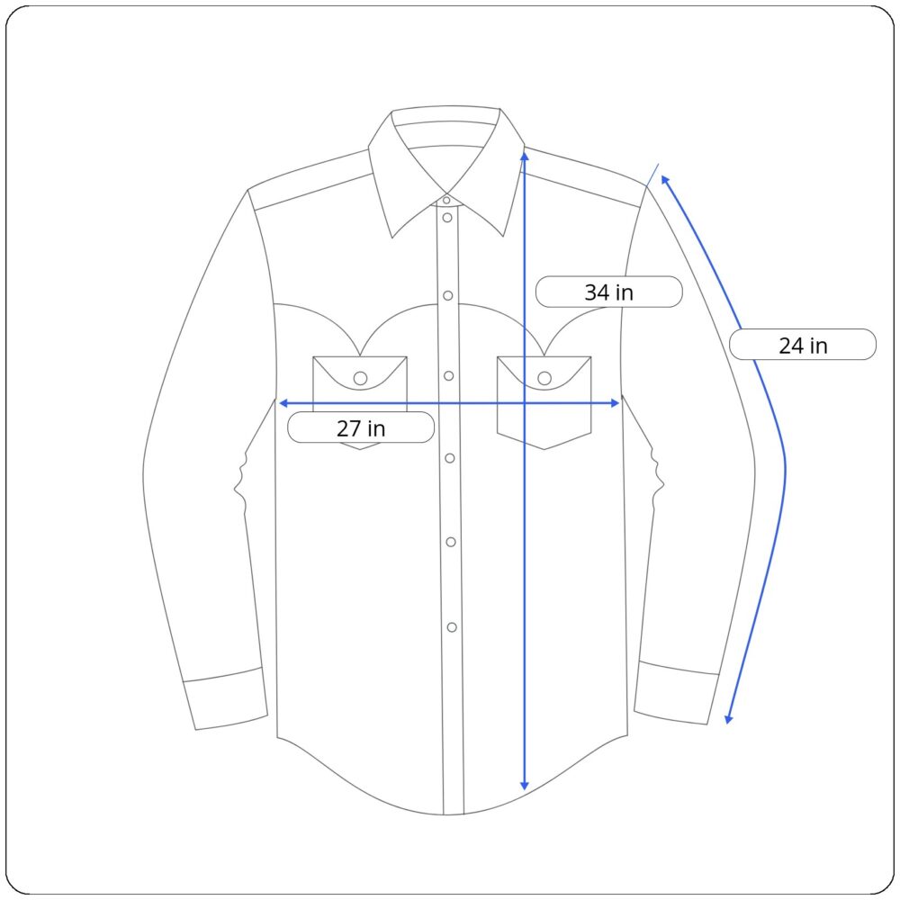Ely Cattleman Western Shirt Adult 2XL XXL Black Pearl Snap White Piping Cowboy-measurements Ely Cattleman Western Shirt Adult 2XL XXL Black Pearl Snap White Piping Cowboy