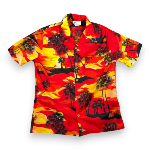 Vintage Islander Hawaiian Shirt Adult MEDIUM Red Yellow Orange Sunset USA 70s