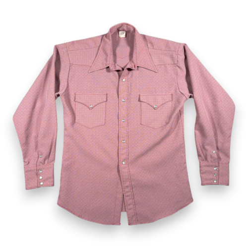 Vintage Western Shirt Adult MEDIUM Red Heather Rose Cowboy Rodeo Pearl Snap 70s