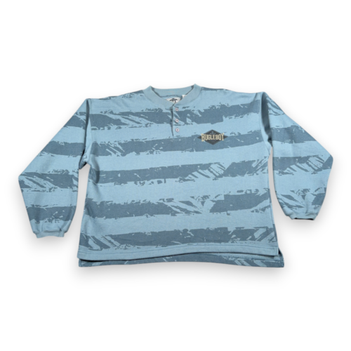 Vintage Bugle Boy Sweater Adult MEDIUM Blue Striped Henley Sweatshirt Surfer 90s
