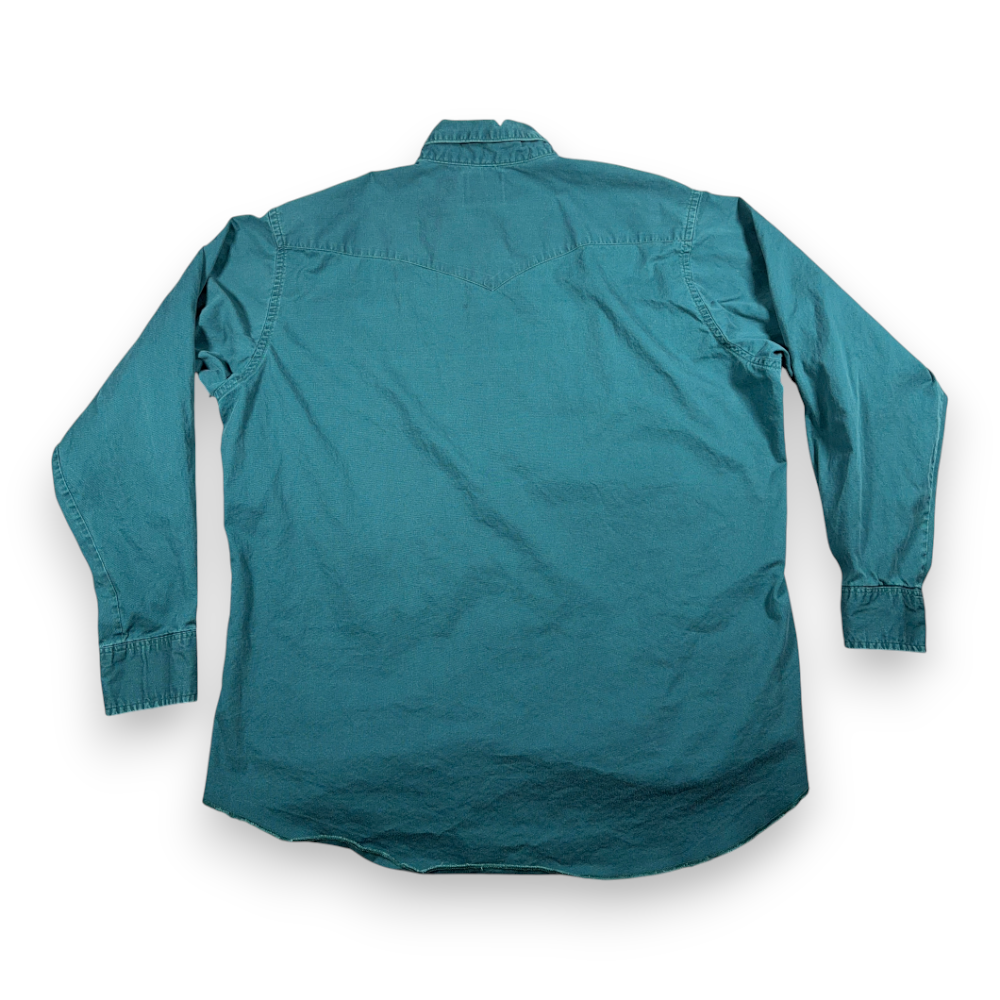 Vintage Wrangler Western Shirt Adult EXTRA LARGE Green Teal Workwear Cowboy 80s-3 Vintage Wrangler Western Shirt Adult EXTRA LARGE Green Teal Workwear Cowboy 80s