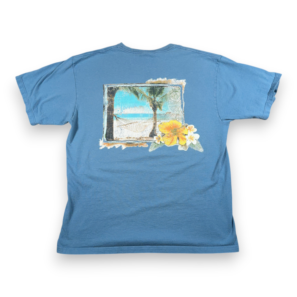 Vintage Speedo Shirt Adult LARGE Blue Beach Hammock Tropical PAlm Flower Y2K-1 Vintage Speedo Shirt Adult LARGE Blue Beach Hammock Tropical PAlm Flower Y2K