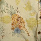Vintage Tommy Bahama Hawaiian Shirt Adult MEDIUM Yellow Silk Pinup Girl Camp Y2K