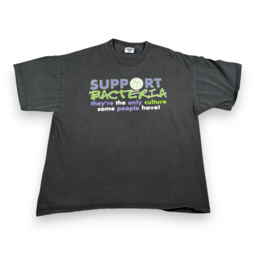Vintage Support Bacteria Shirt Adult LARGE Black Pun Culture Funny Science 90s