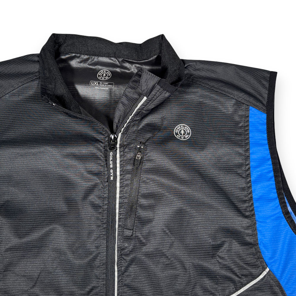 Golds Gym Vest Adult EXTRA LARGE Black Blue Zip Up Workout Running Cycling-2 Golds Gym Vest Adult EXTRA LARGE Black Blue Zip Up Workout Running Cycling