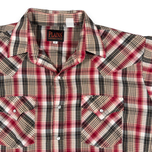 Vintage Plains Western Shirt Adult LARGE Red Brown Plaid Pearl Snap Cowboy 90s-2 Vintage Plains Western Shirt Adult LARGE Red Brown Plaid Pearl Snap Cowboy 90s