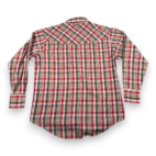 Vintage Plains Western Shirt Adult LARGE Red Brown Plaid Pearl Snap Cowboy 90s