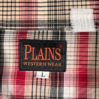 Vintage Plains Western Shirt Adult LARGE Red Brown Plaid Pearl Snap Cowboy 90s
