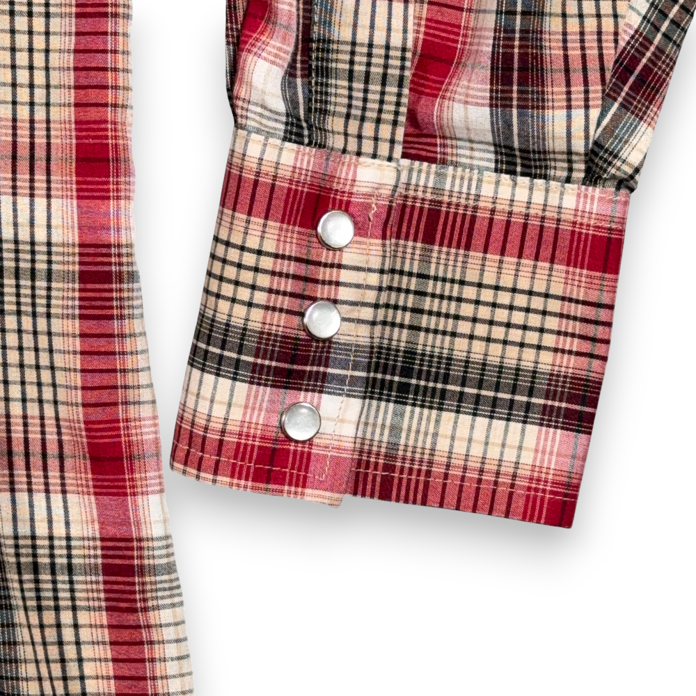 Vintage Plains Western Shirt Adult LARGE Red Brown Plaid Pearl Snap Cowboy 90s-6 Vintage Plains Western Shirt Adult LARGE Red Brown Plaid Pearl Snap Cowboy 90s