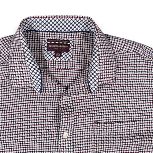 Johnston Murphy Shirt Adult 2XL XXL White Blue Red Houndstooth Check Cotton-2 Johnston Murphy Shirt Adult 2XL XXL White Blue Red Houndstooth Check Cotton