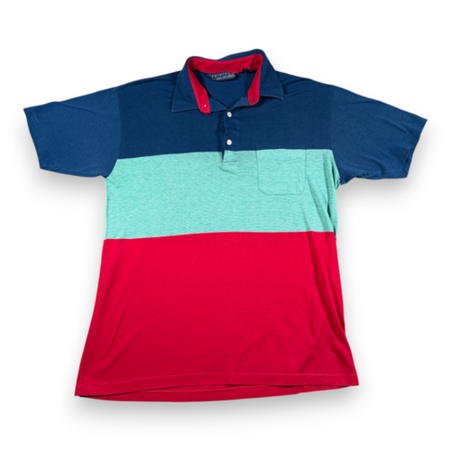 Vintage Van Heusen Polo Shirt Adult MEDIUM Blue Green Red Colorblock Preppy 90s