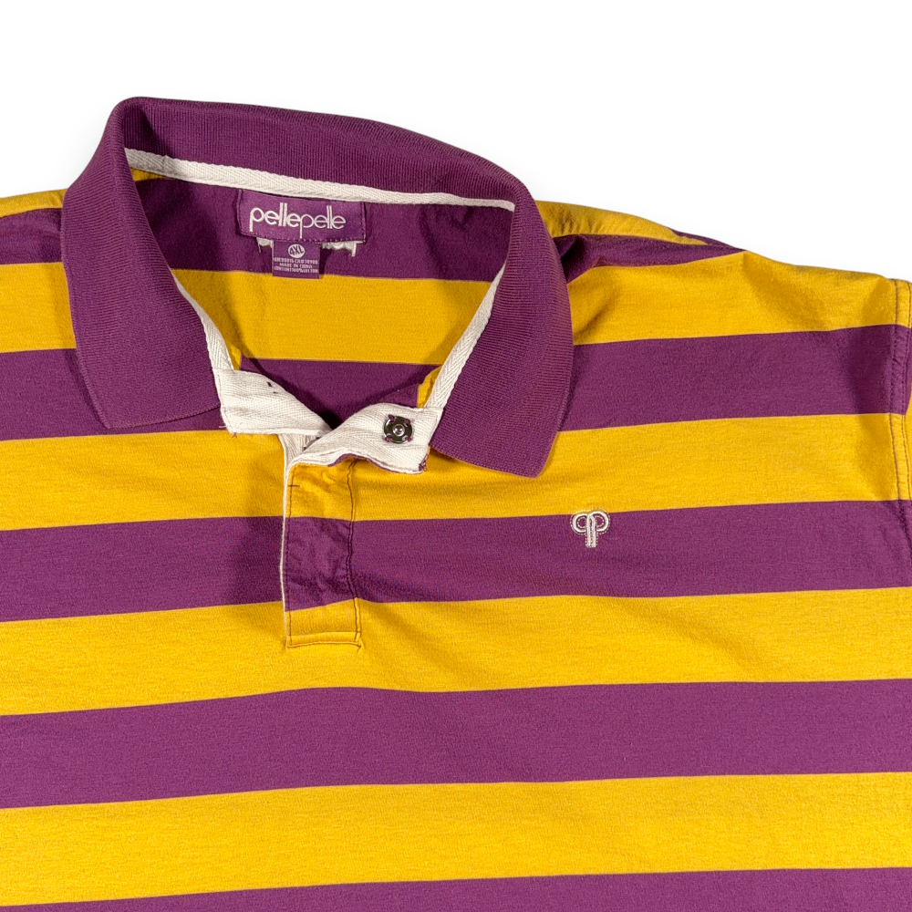 Vintage Pellepelle Polo Shirt Adult 4XL Purple Yellow Striped Hip Hop Y2K-2 Vintage Pellepelle Polo Shirt Adult 4XL Purple Yellow Striped Hip Hop Y2K