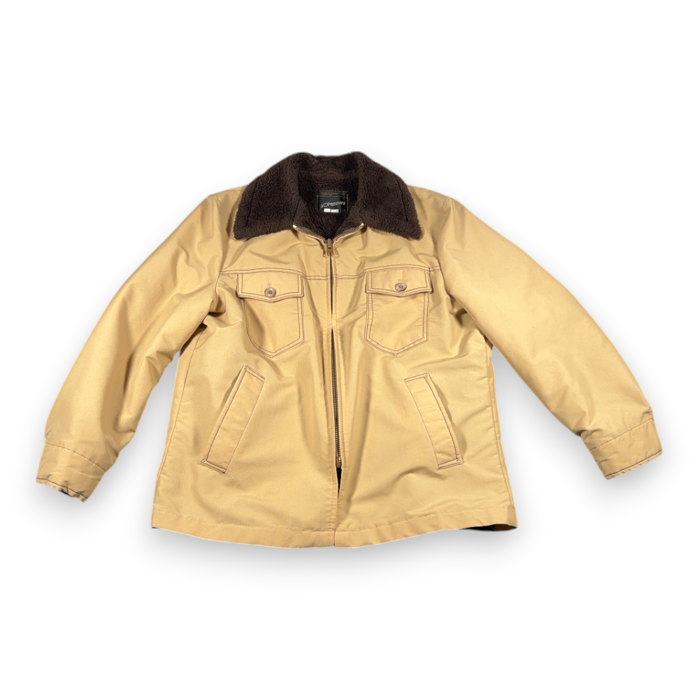 Vintage JC Penney Jacket Adult LARGE 42 Brown Canvas Sherpa Chore Western 70s-1 Vintage JC Penney Jacket Adult LARGE 42 Brown Canvas Sherpa Chore Western 70s