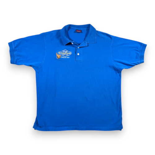 Vintage Goodyear Polo Shirt Adult LARGE Blue Farm Tires Titan Union Made USA 90s
