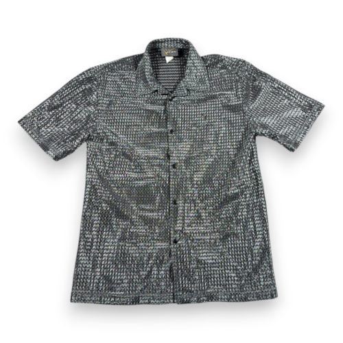Vintage Pop Icon Shirt Adult MEDIUM Gray Silver Metallic Mesh Raver Club USA 90s