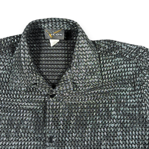 Vintage Pop Icon Shirt Adult MEDIUM Gray Silver Metallic Mesh Raver Club USA 90s-2 Vintage Pop Icon Shirt Adult MEDIUM Gray Silver Metallic Mesh Raver Club USA 90s