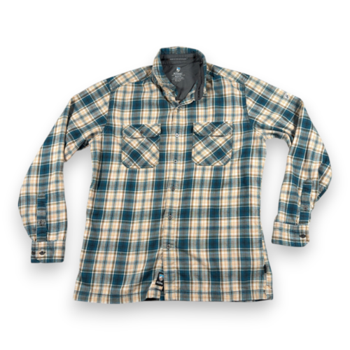 Kuhl Shirt Adult MEDIUM Blue Yellow Plaid Flannel Cotton Tencel Outdoor Hiking