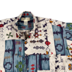 Vintage Natural Issue Shirt Adult LARGE White Blue Abstract Geometric Linen 90s