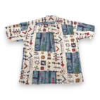 Vintage Natural Issue Shirt Adult LARGE White Blue Abstract Geometric Linen 90s