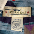 Vintage Natural Issue Shirt Adult LARGE White Blue Abstract Geometric Linen 90s