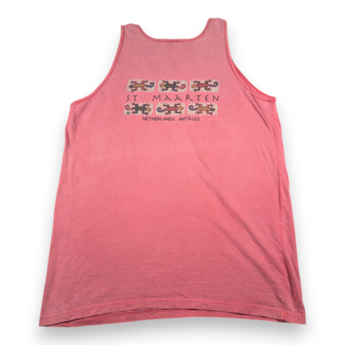 Vintage St Maarten Shirt Adult LARGE Red Tank Top Gecko Lizard Souvenir 90s