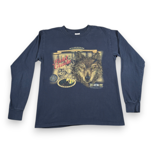 Vintage Wolf Shirt Adult MEDIUM Blue Wilderness Conservation Nature Wolves 90s